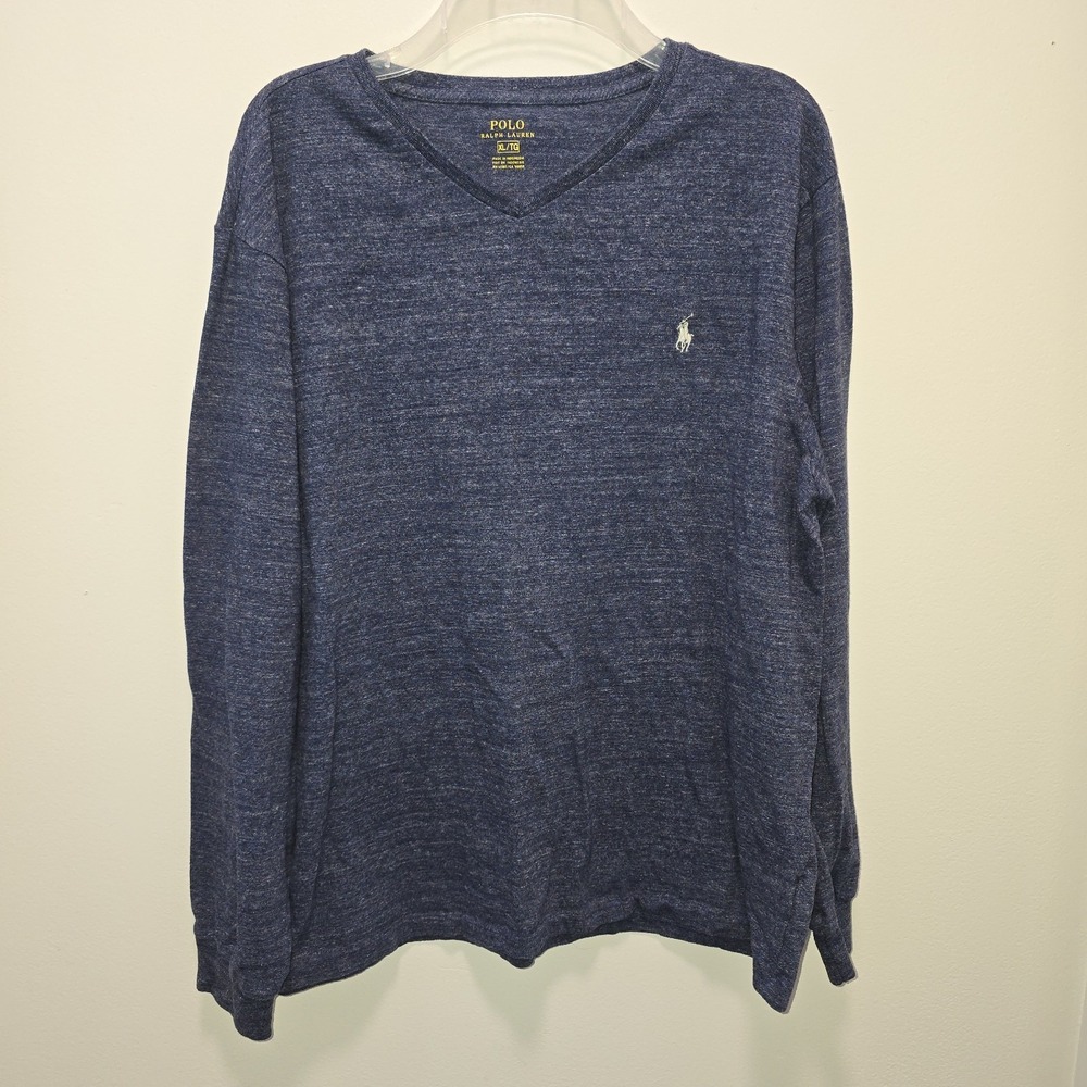 Polo Ralph‎ Lauren Men's V-Neck Long Sleeve Shirt Size XL Blue Heather Cotton